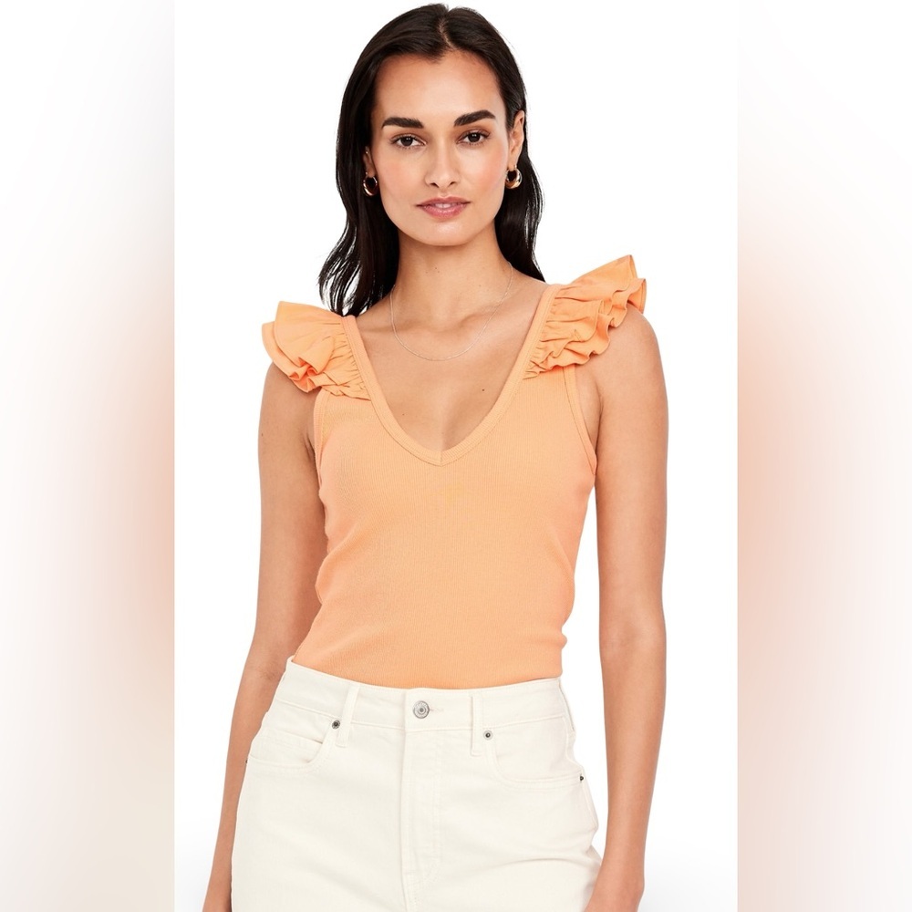 NWTS💓GAP OLD NAVY LG💓PEACH BLOSSOM PREMIUM RIBBED V NECK FLUTTERED SLEEVE TOP - Picture 7 of 11